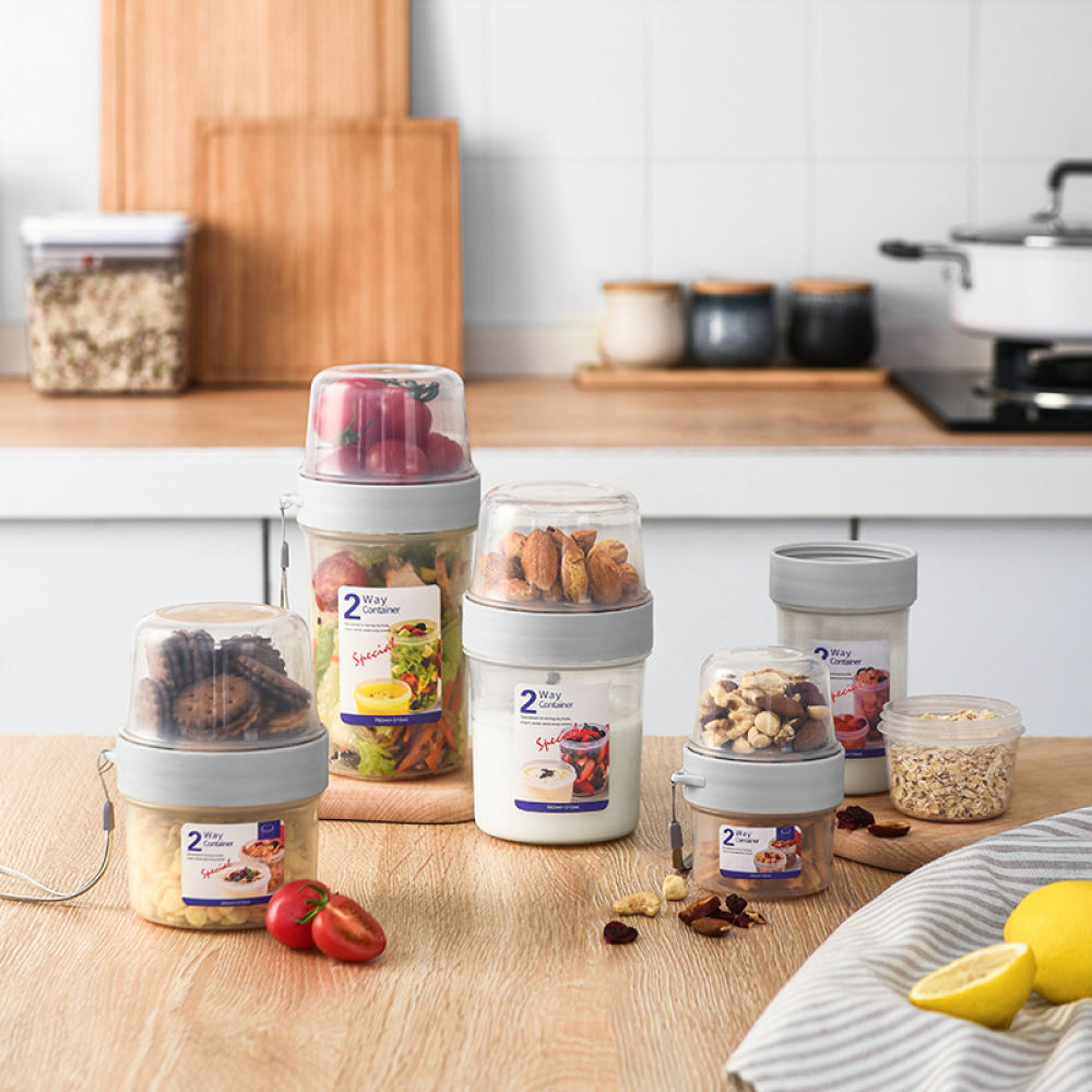 Baby Food Jars With Lids - กล่องอาหารสองชั้นแบบพกพา ปิดผนึกสนิท สำหรับเก็บโยเกิร์ต สลัด ผลไม้ ขนมเด็ก