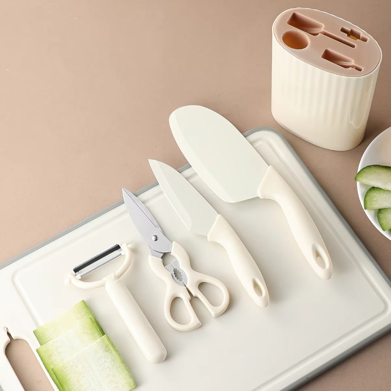 Baby Food Scissors - ชุดอุปกรณ์เครื่องมือครัวขนาดเล็ก 5 ชิ้น ทำจากสแตนเลส ประกอบด้วยมีดปอกผลไม้ กรรไกร
